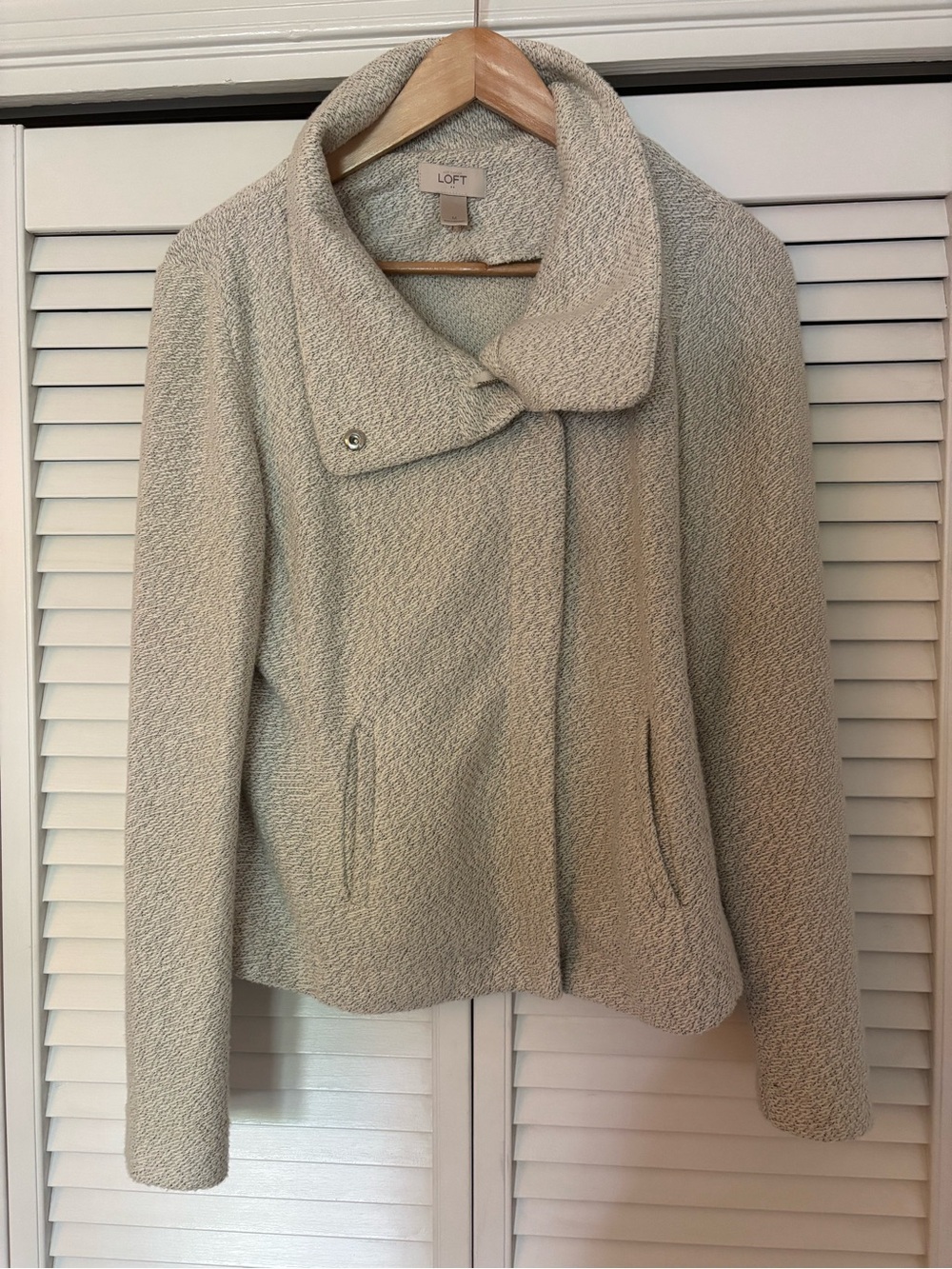 LOFT Marled Funnel Neck Cardigan Sweater Medium Snap Front Cozy Layer
